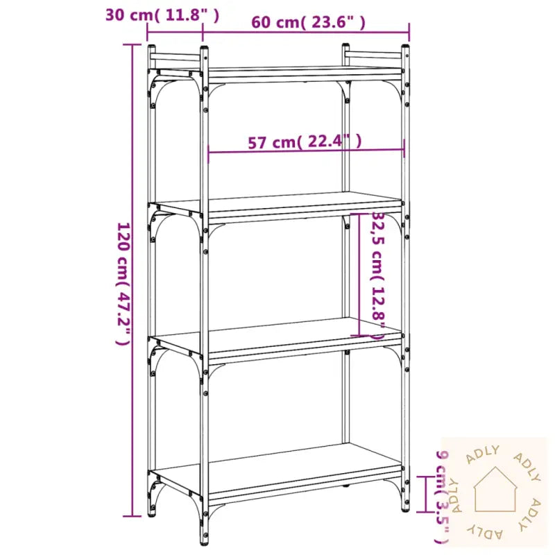 Bokhylle 4 Etasjer Sonoma Eik 60X30X120 Cm Konstruert Tre