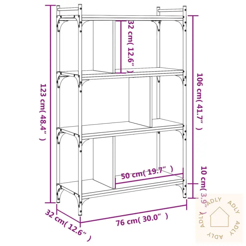 Bokhylle 4 Etasjer Sonoma Eik 76X32X123 Cm Konstruert Tre