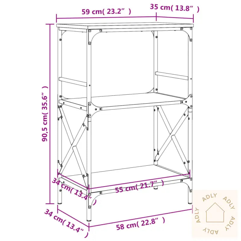 Bokhylle 3 Etasjer Svart 59X35X90,5 Cm Konstruert Tre