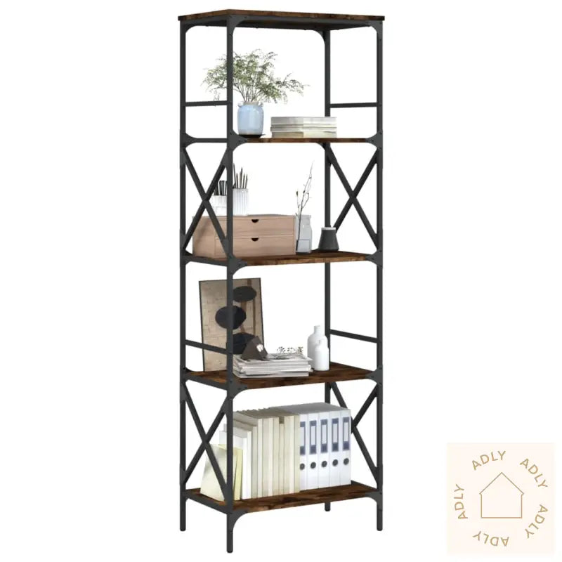 Bokhylle 5 Etasjer Røkt Eik 59X35X171 Cm Konstruert Tre