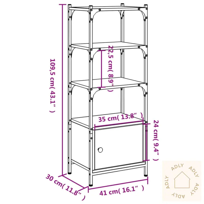 Bokhylle 3 Etasjer Svart 41X30X109,5 Cm Konstruert Tre