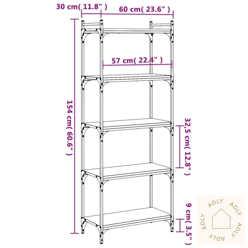 Bokhylle 5 Etasjer Svart 60X30X154 Cm Konstruert Tre