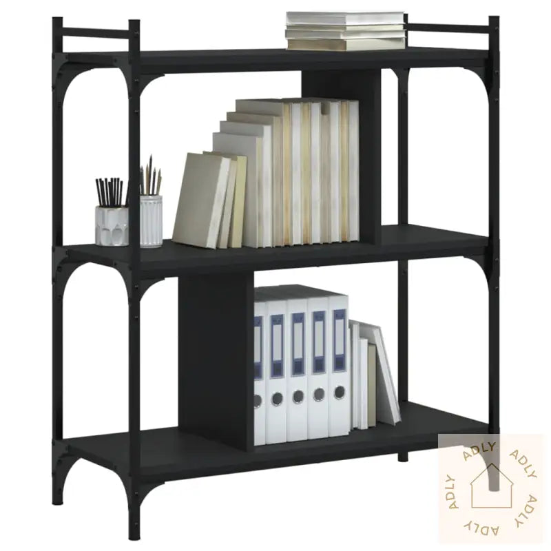 Bokhylle 3 Etasjer Svart 76X32X88 Cm Konstruert Tre