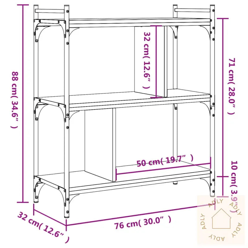 Bokhylle 3 Etasjer Svart 76X32X88 Cm Konstruert Tre
