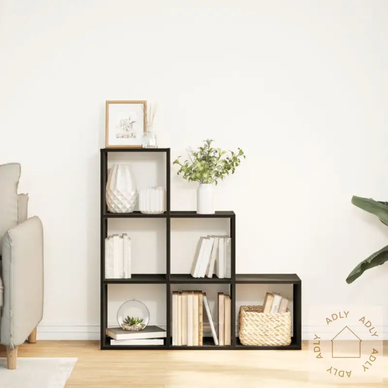 Romdeler Bokhylle 3 Etasjer Svart 99X29X99 Cm Konstruert Tre