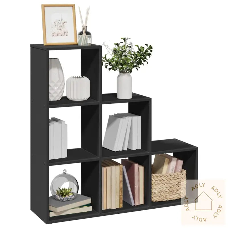 Romdeler Bokhylle 3 Etasjer Svart 99X29X99 Cm Konstruert Tre