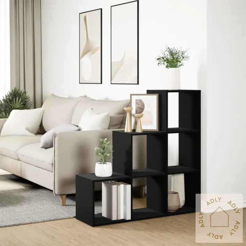 Romdeler Bokhylle 3 Etasjer Svart 99X29X99 Cm Konstruert Tre