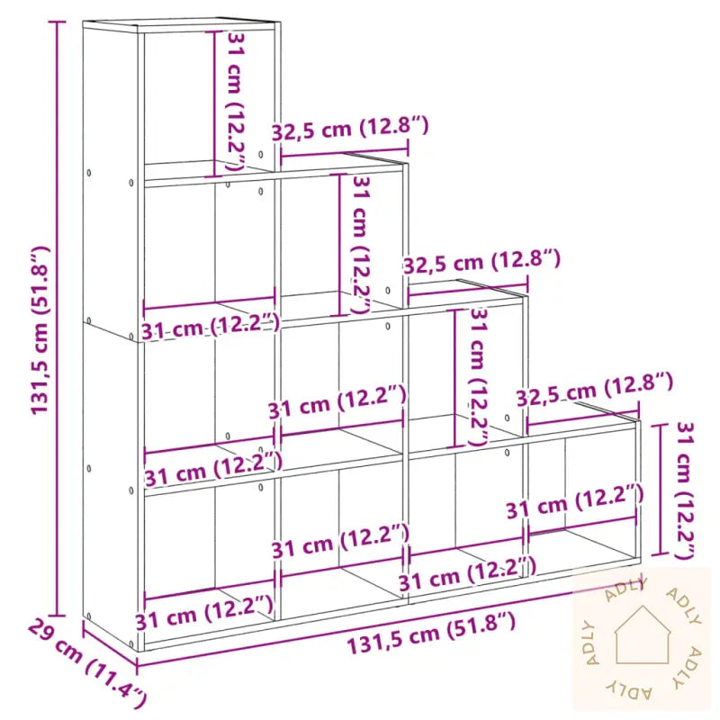 Bokhylle 4 Etasjer Brun Eik 131,5X29X131,5 Cm Konstruert Tre