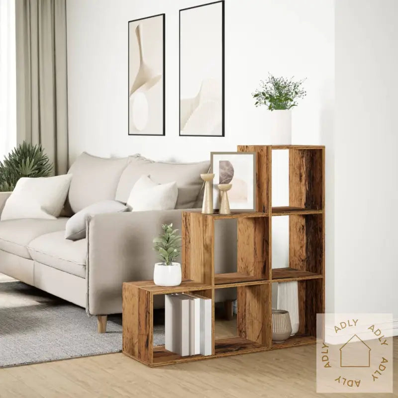 Romdeler Bokhylle 3 Lag Gammelt Eik 99X29X99 Cm Konstruert Tre