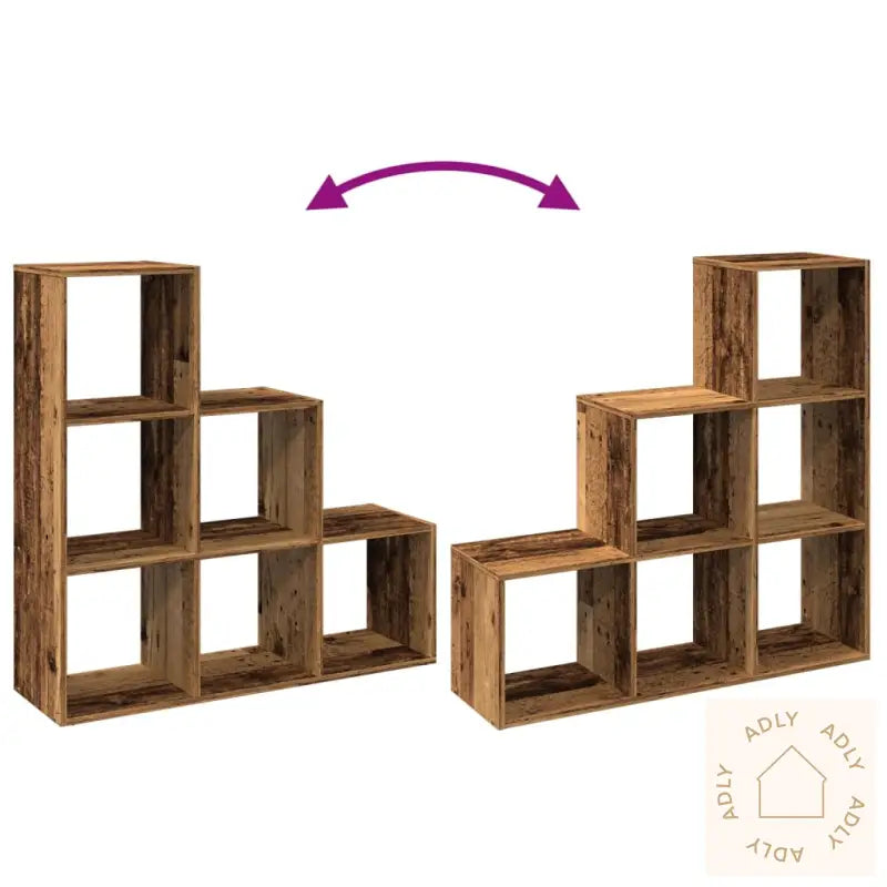 Romdeler Bokhylle 3 Lag Gammelt Eik 99X29X99 Cm Konstruert Tre
