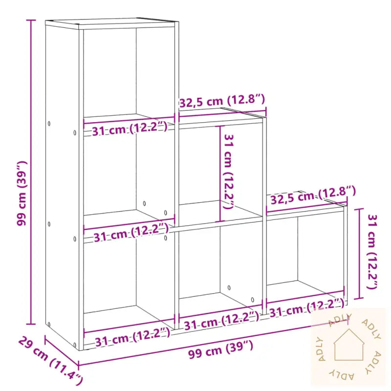 Romdeler Bokhylle 3 Lag Gammelt Eik 99X29X99 Cm Konstruert Tre
