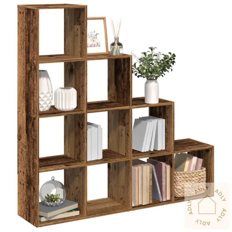Bokhylle 4 Etasjer Gammelt Eik 131,5X29X131,5 Cm Konstruert Tre