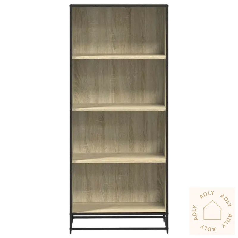 Bild av bokhylle i sonoma eik med svart ramme og slitesterkt materiale, maksimal lastekapasitet