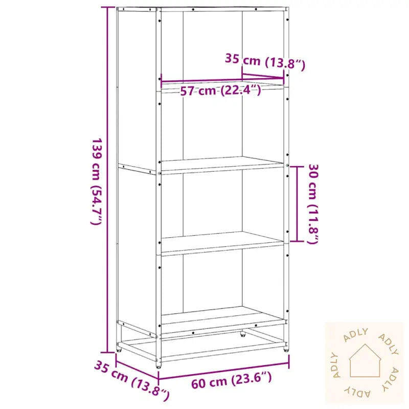 Bokhylle Svart 60X35X139 Cm Konstruert Tre