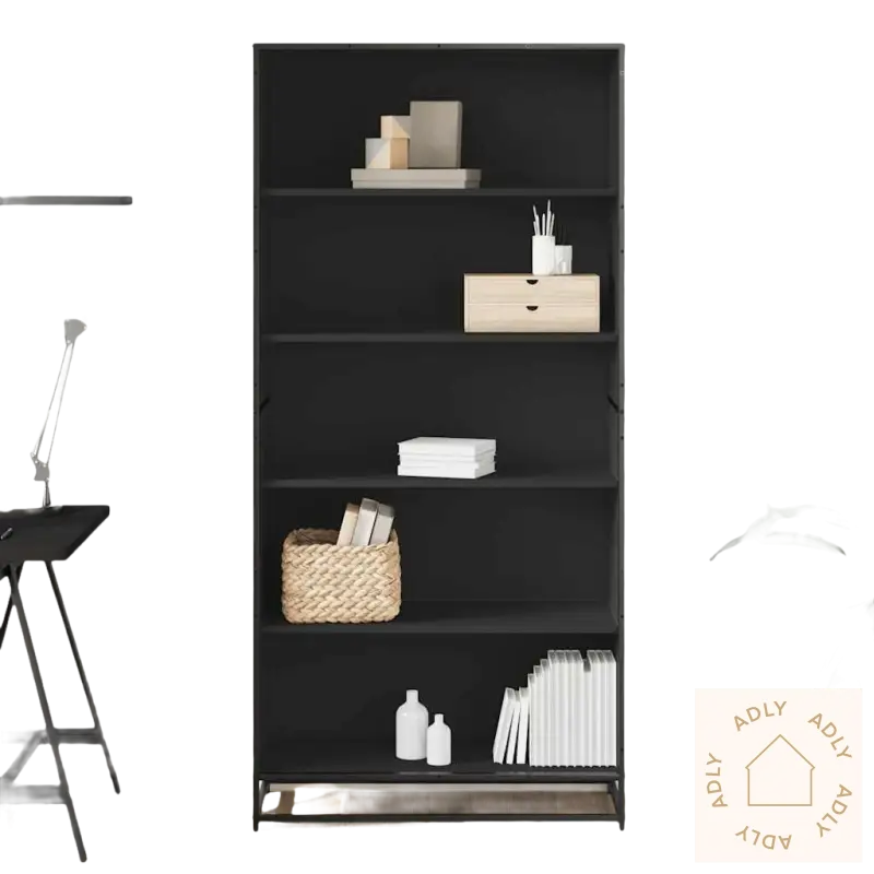 Black bokhylle med moderne design og praktisk oppbevaring, maks lastekapasitet 75 kg