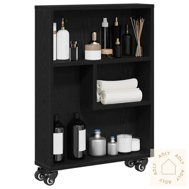 Smal Lagringstrolley Svart Eik 48X13X68 Cm Konstruert Tre