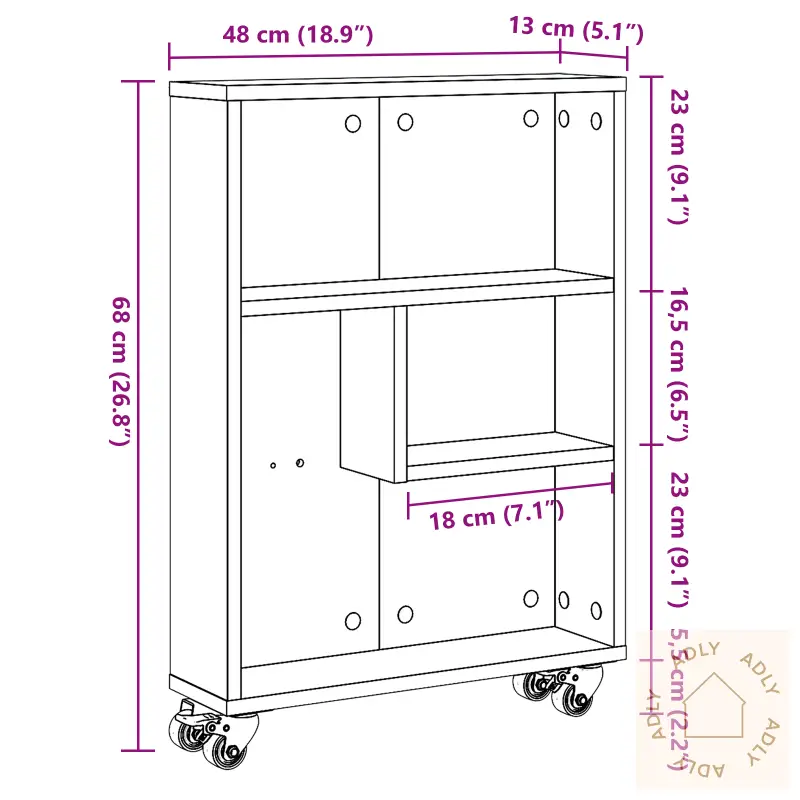 Smal Lagringstrolley Svart Eik 48X13X68 Cm Konstruert Tre
