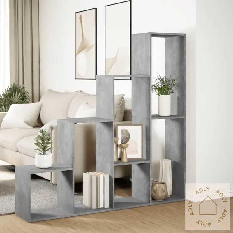Bokhylle 4 Etasjer Betonggrå 143,5X29X143,5 Cm Konstruert Tre