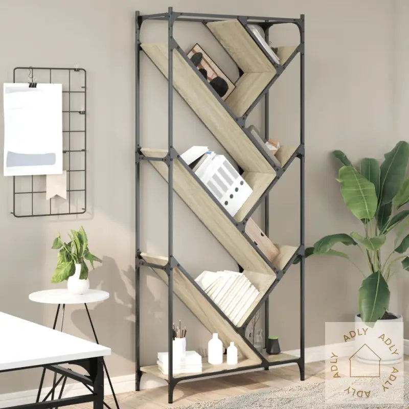 Bokhylle Sonoma Eik 79X30X180 Cm Konstruert Tre Og Metall