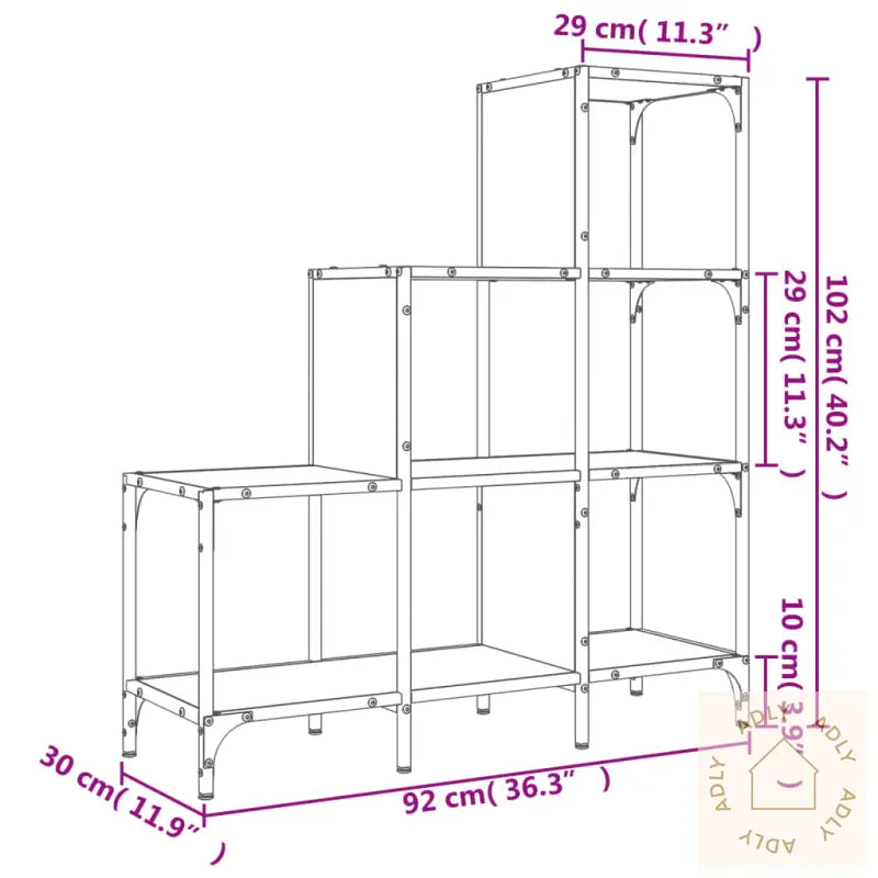 Bokhylle Sonoma Eik 92X30X102 Cm Konstruert Tre