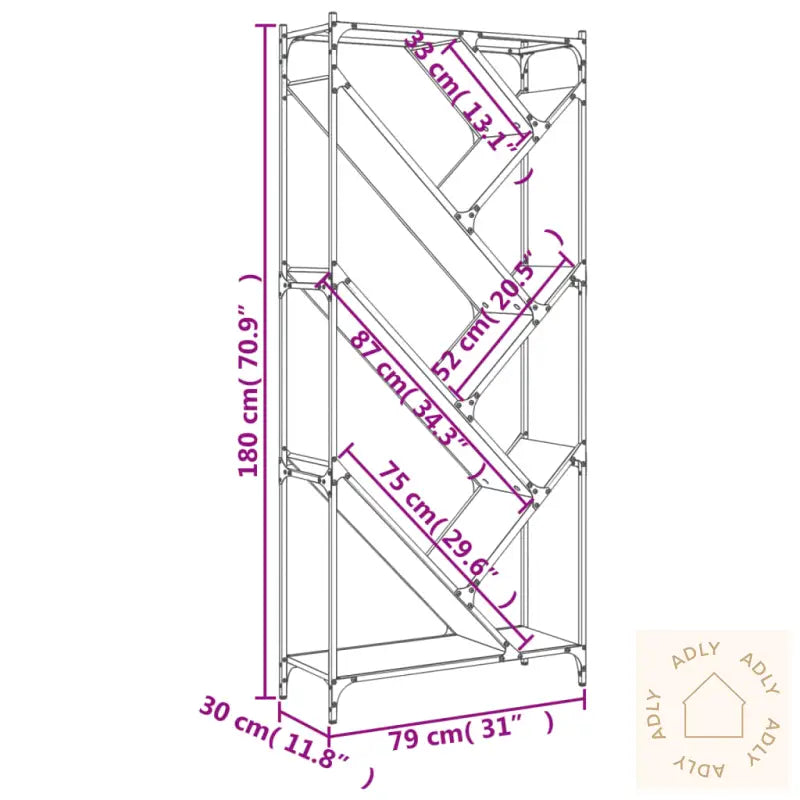 Bokhylle Svart 79X30X180 Cm Konstruert Tre