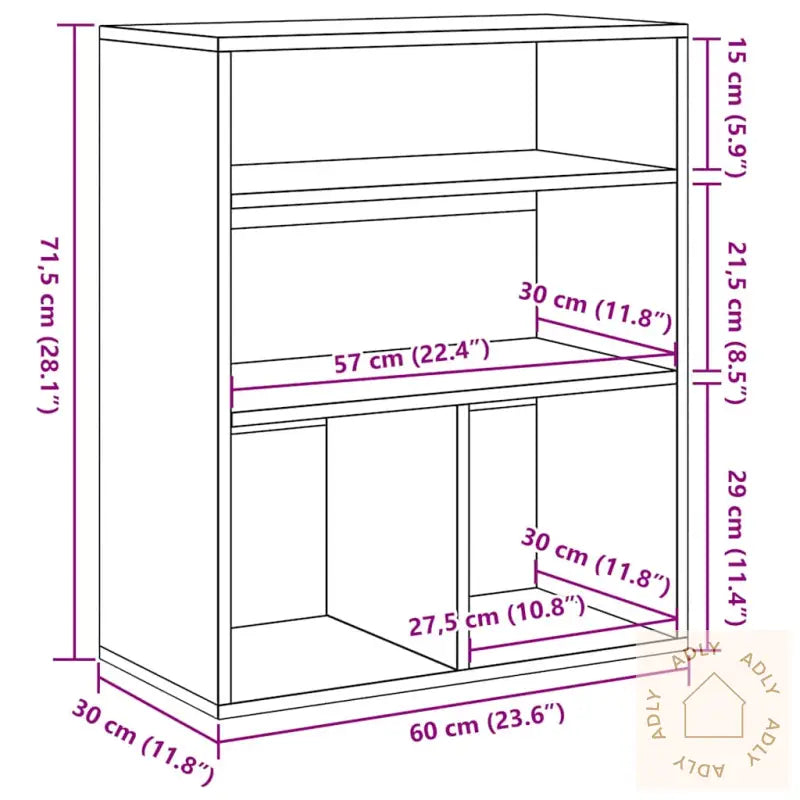 Bokhylle Sonoma Eik 60X30X71,5 Cm Konstruert Tre