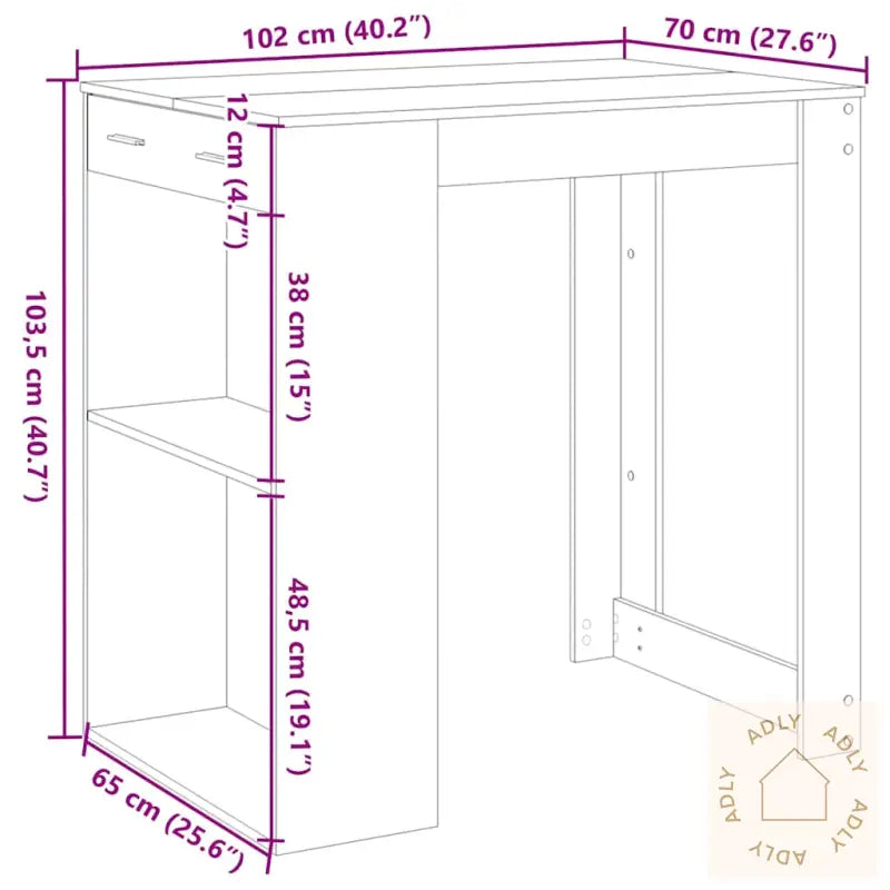 Barbord Hvit 102X70X103,5 Cm Konstruert Tre