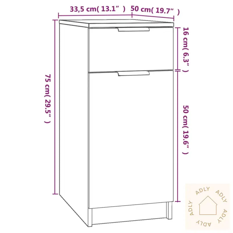 Skrivebordskap Brun Eik 33,5X50X75 Cm Konstruert Tre