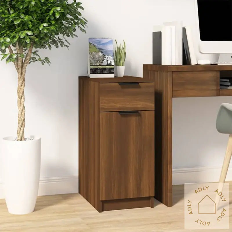 Skrivebordskap Brun Eik 33,5X50X75 Cm Konstruert Tre