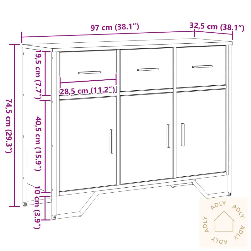 Bordskuff Svart Eik 97X32,5X74,5 Cm Konstruert Tre