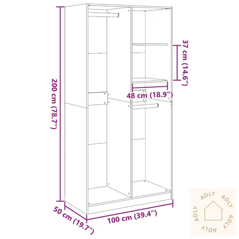 Garderobe Brun Eik 100X50X200 Cm Konstruert Tre