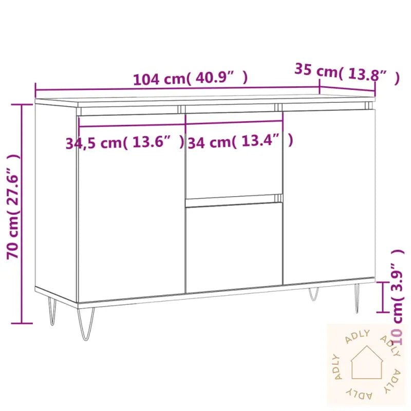 Skjenk Brun Eik 104X35X70 Cm Konstruert Tre