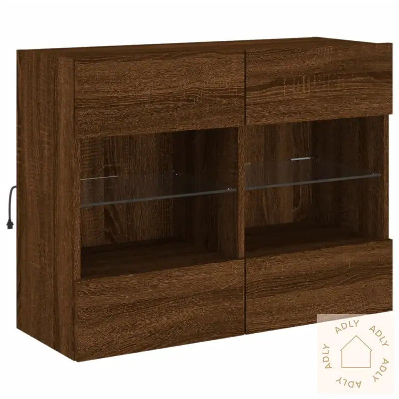 Vegghengt Tv-Benk Med Led-Lys Brun Eik 78,5X30X60,5 Cm