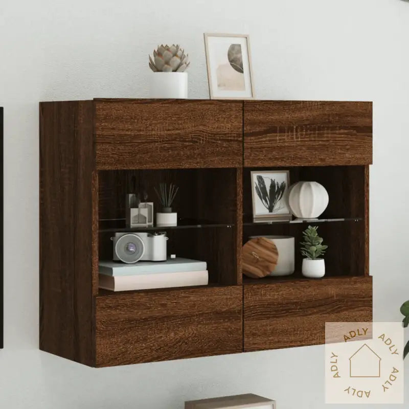Vegghengt Tv-Benk Med Led-Lys Brun Eik 78,5X30X60,5 Cm