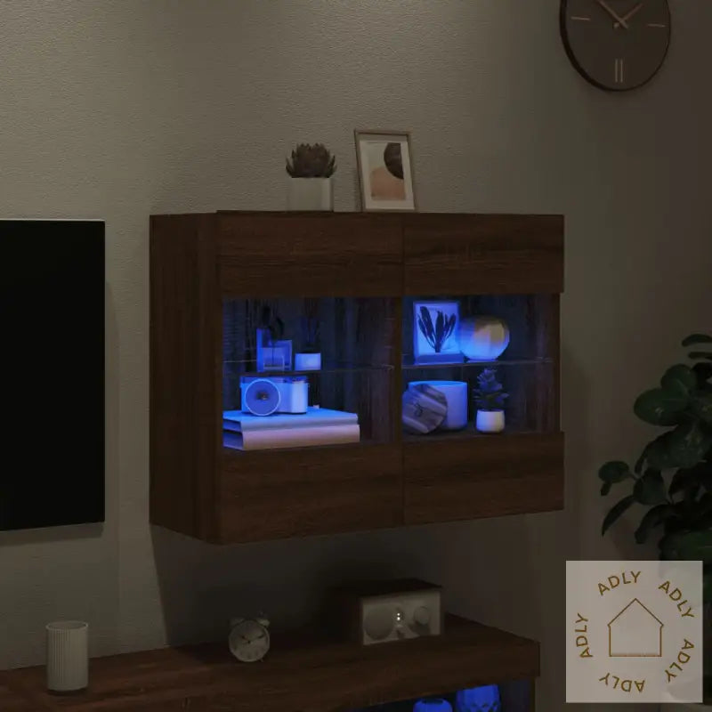 Vegghengt Tv-Benk Med Led-Lys Brun Eik 78,5X30X60,5 Cm