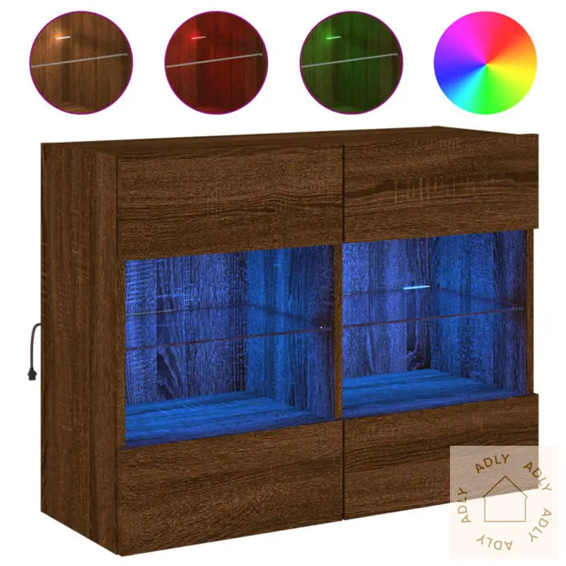 Vegghengt Tv-Benk Med Led-Lys Brun Eik 78,5X30X60,5 Cm