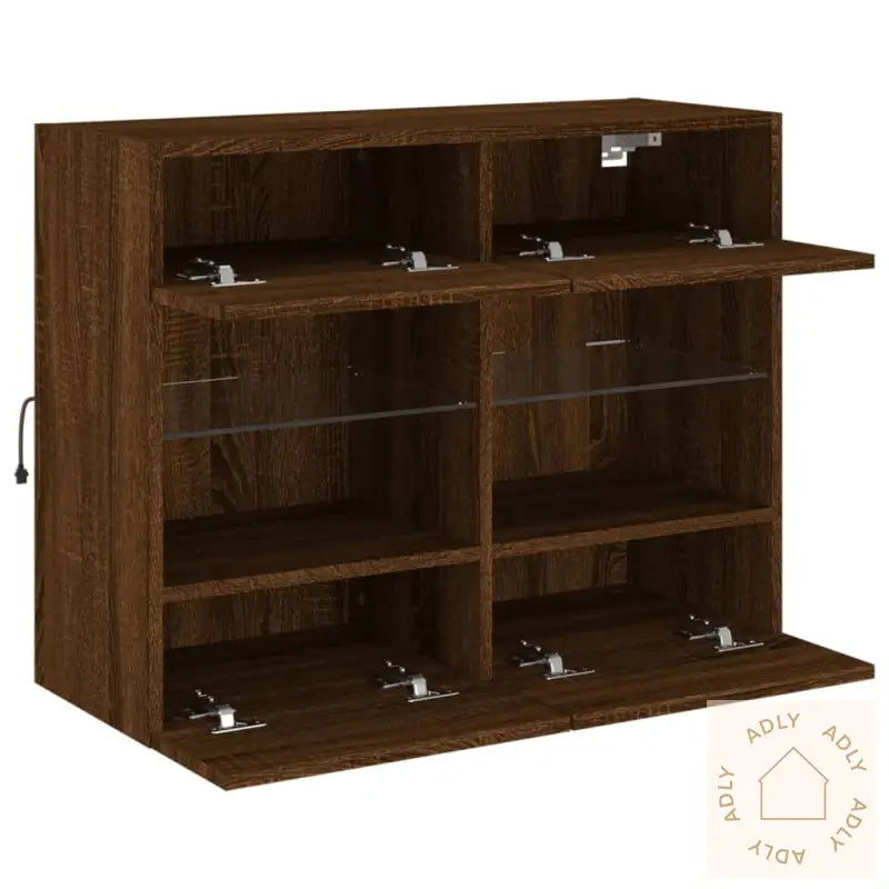 Vegghengt Tv-Benk Med Led-Lys Brun Eik 78,5X30X60,5 Cm