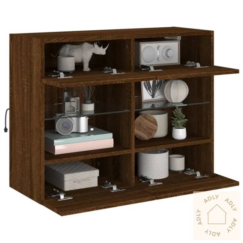 Vegghengt Tv-Benk Med Led-Lys Brun Eik 78,5X30X60,5 Cm