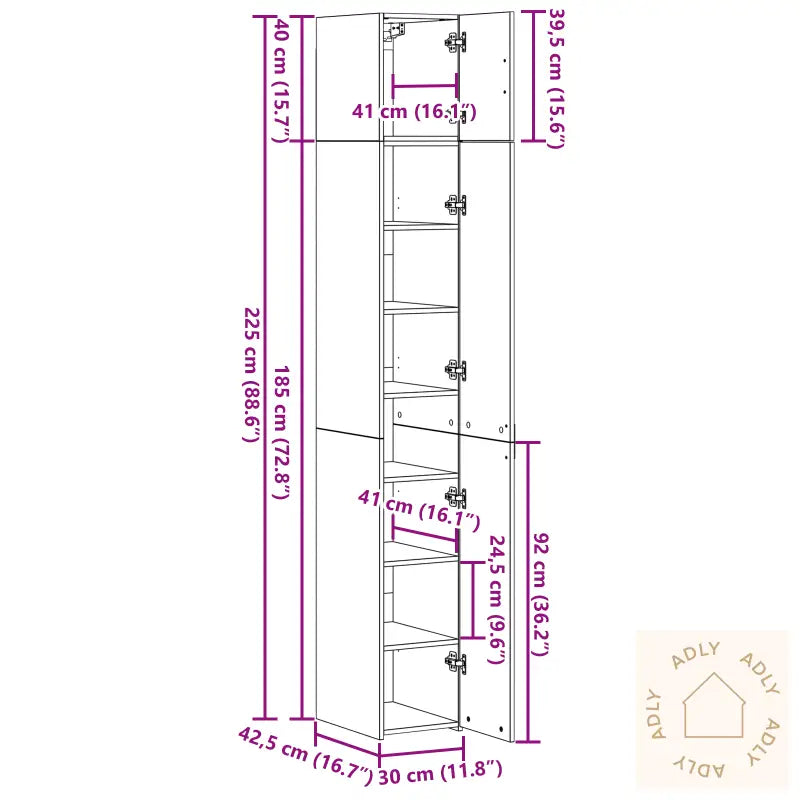 Highboard Artisan Eik 30X42,5X185 Cm Ingeniørtre