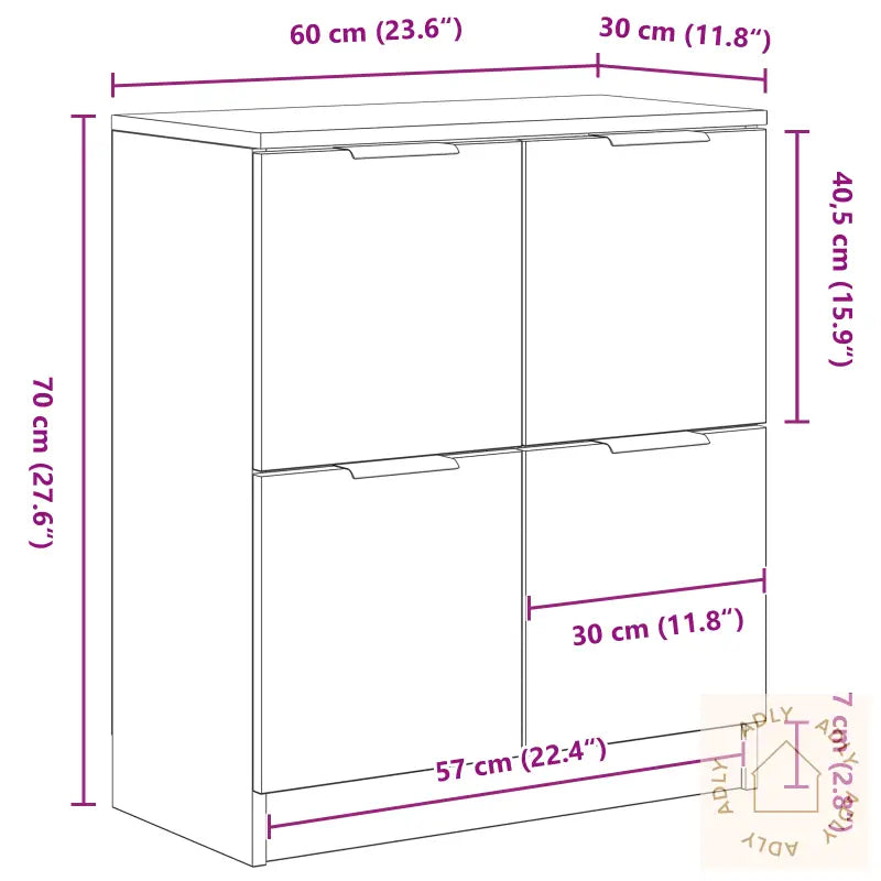 Svart Eike Sideboard - 60 X 30 X 70 Cm - Laget Av Konstruert Tre