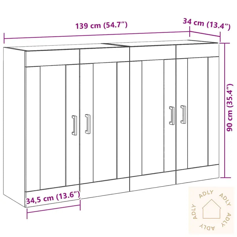 Veggskap 2 Stk Svart Eik 69,5 X 34 X 90 Cm Konstruert Tre
