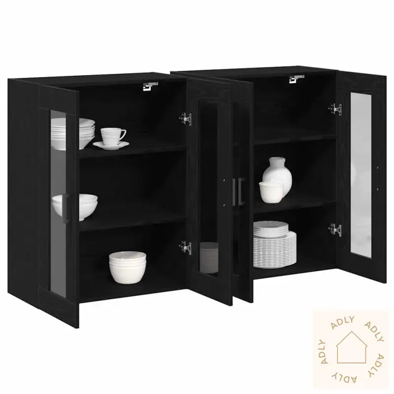 Veggskap 2 Stk Svart Eik 69,5 X 34 X 90 Cm Konstruert Tre