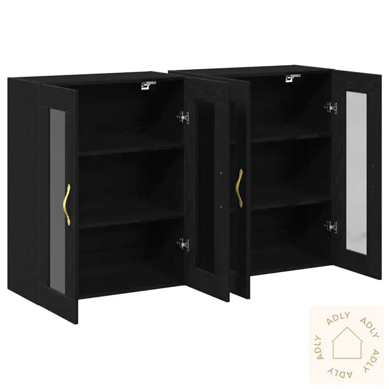 Vegghengte Skap - 2 Stk I Svart Eik, 69,5 X 34 X 90 Cm, Laget Av Ingeniørtre.