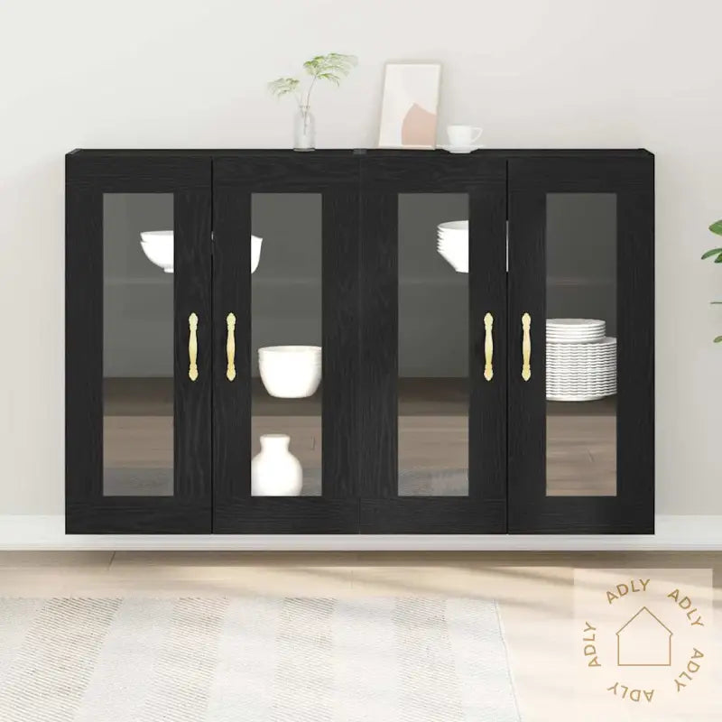 Vegghengte Skap - 2 Stk I Svart Eik, 69,5 X 34 X 90 Cm, Laget Av Ingeniørtre.