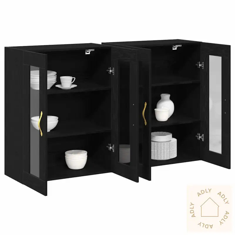 Vegghengte Skap - 2 Stk I Svart Eik, 69,5 X 34 X 90 Cm, Laget Av Ingeniørtre.