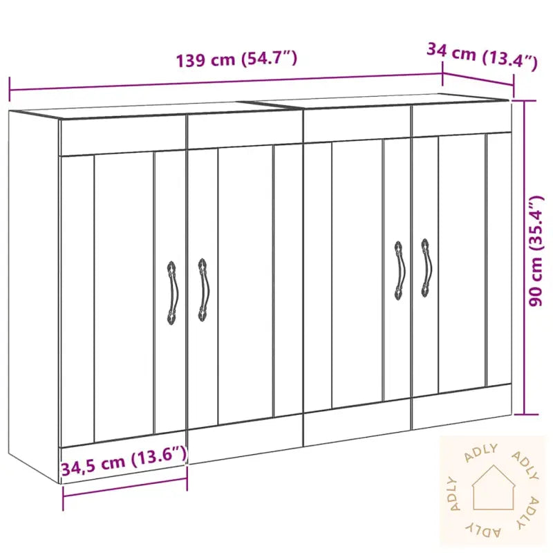 Vegghengte Skap - 2 Stk I Svart Eik, 69,5 X 34 X 90 Cm, Laget Av Ingeniørtre.