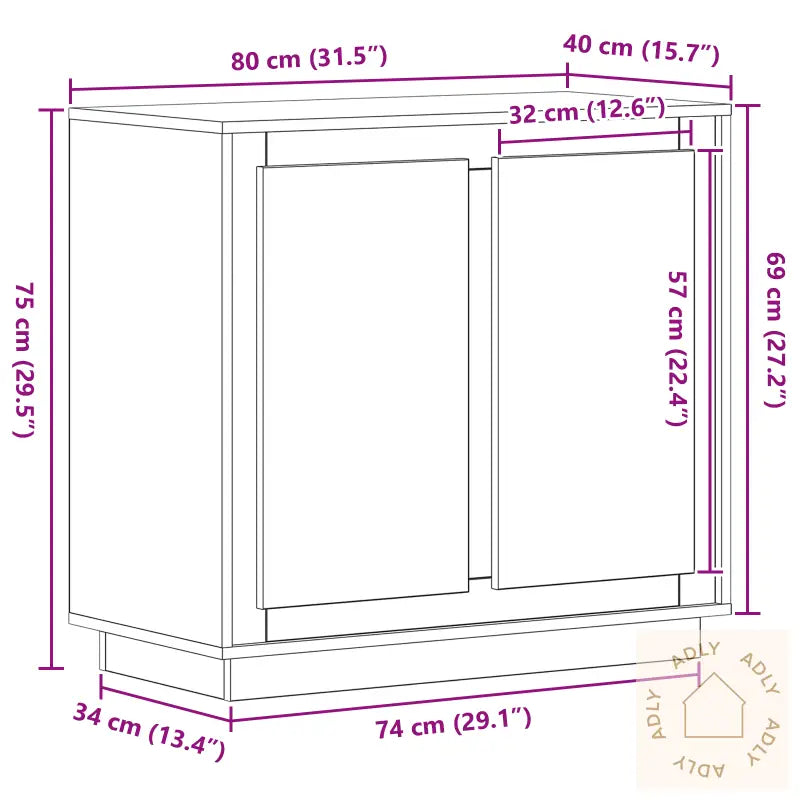 Sideboard Svart Eik 80X34X75 Cm Konstruert Tre