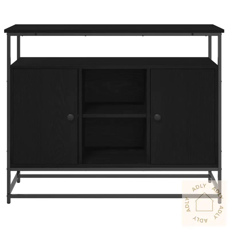 Sideboard Svart Eik 100X35X80 Cm Konstruert Tre Og Stål