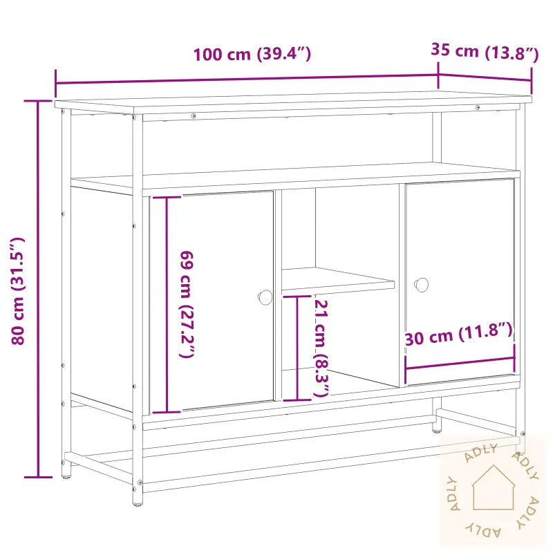 Sideboard Svart Eik 100X35X80 Cm Konstruert Tre Og Stål