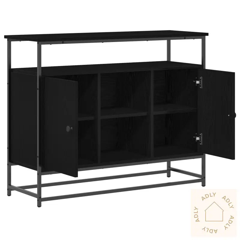 Sideboard Svart Eik 100X35X80 Cm Konstruert Tre Og Stål